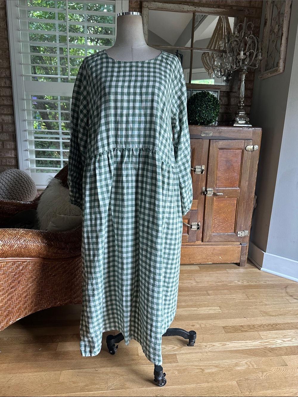 LINENFOX COTTAGECORE PLAID DRESS MAXI LARGE - XL EXCELLENT POCKETS